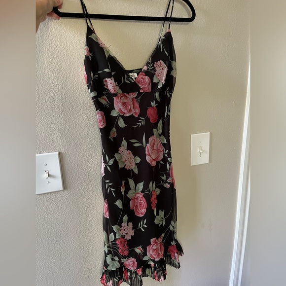 Sense Black Midi Dress with Pink Floral Design (Vintage Silk) - Picture 1 of 3